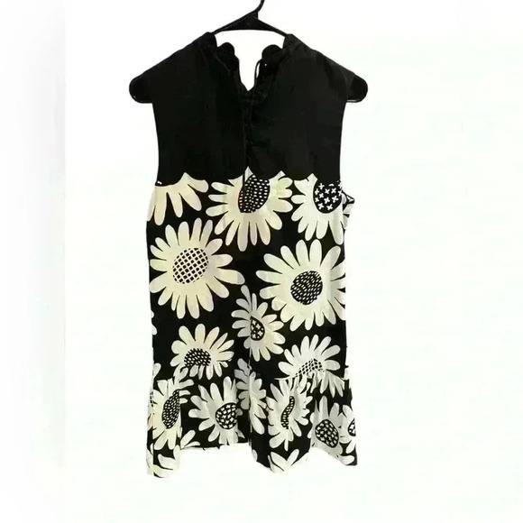 VICTORIA BECKHAM Target Black White Daisy Floral Scallop Trim Dress Medium - Picture 3 of 5